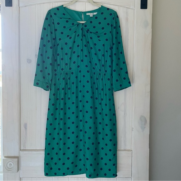 Boden Green Blue Polka Dot Sheath Dress 8 - Picture 1 of 10